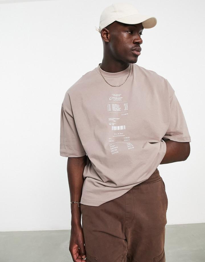 Asos Design Oversized T-shirt In Light Brown With Receipt Front Print