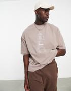 Asos Design Oversized T-shirt In Light Brown With Receipt Front Print
