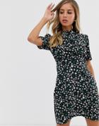 Asos Design Mini Tea Dress With Buttons In Floral Print-multi
