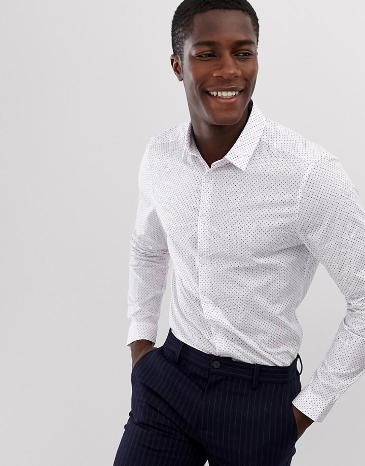 Asos Design Slim Fit Work Shirt With Cross Print In White