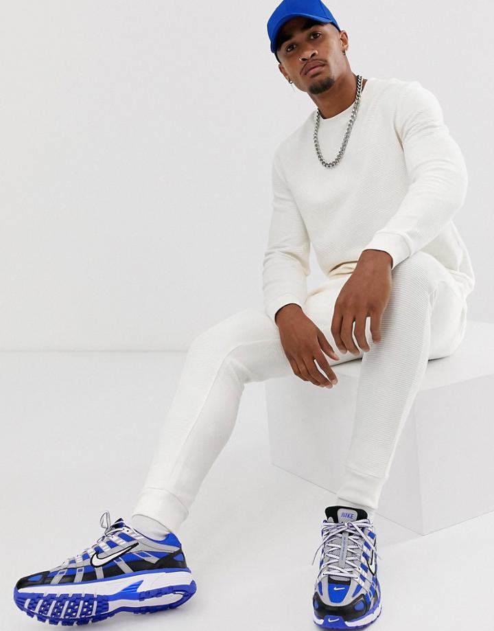 Asos Design Tracksuit Sweatshirt/skinny Sweatpants In White Ribbed Fabric