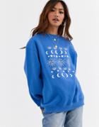 Daisy Street Relaxed Sweatshirt With Moon Print-blue