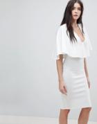 Asos Cape Plunge Midi Bodycon Dress - White