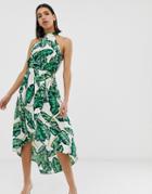Ax Paris Tropical Print Halterneck Midi Dress-white