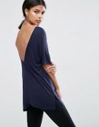 Asos V Back T-shirt With Short Sleeve - Navy