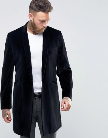 Hart Hollywood By Nick Hart Smart Overcoat In Velvet - Black