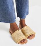 Asos Design Wide Fit Features Woven Raffia Mules In Beige-neutral