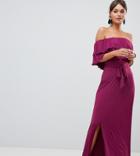 Silver Bloom Bardot Maxi Dress With Frill Layers - Purple