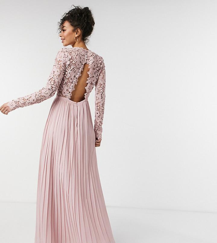 Chi Chi London Tall Lace Maxi Dress With Scalloped Back In Pink