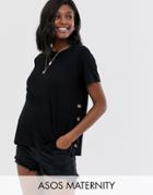 Asos Design Maternity Nursing T-shirt With Button Side In Black - Black