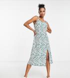Lola May Petite Frill Strap Midi Dress In Green Floral Print