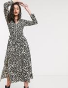 Asos Design Midi Shirt Dress With Buckle Belt In Leopard Print-multi