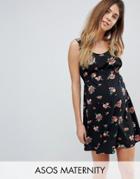 Asos Maternity Mini Dress In Floral Print - Multi