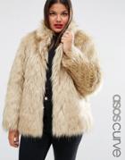 Asos Curve Coat In Vintage Faux Fur - Beige