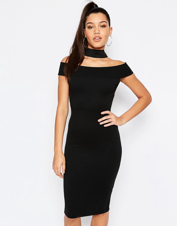 Missguided Choker Detail Bardot Dress - Black