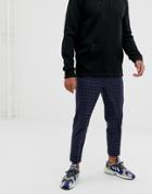 Asos Design Tapered Smart Pants In Navy And White Windowpane Check - Navy