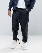 Asos Straight Pants With Fabric Tie Waistband In Navy - Navy