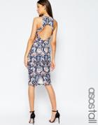 Asos Tall Body-conscious Dress With Cut-out Back In Tapestry Floral Print - Multi