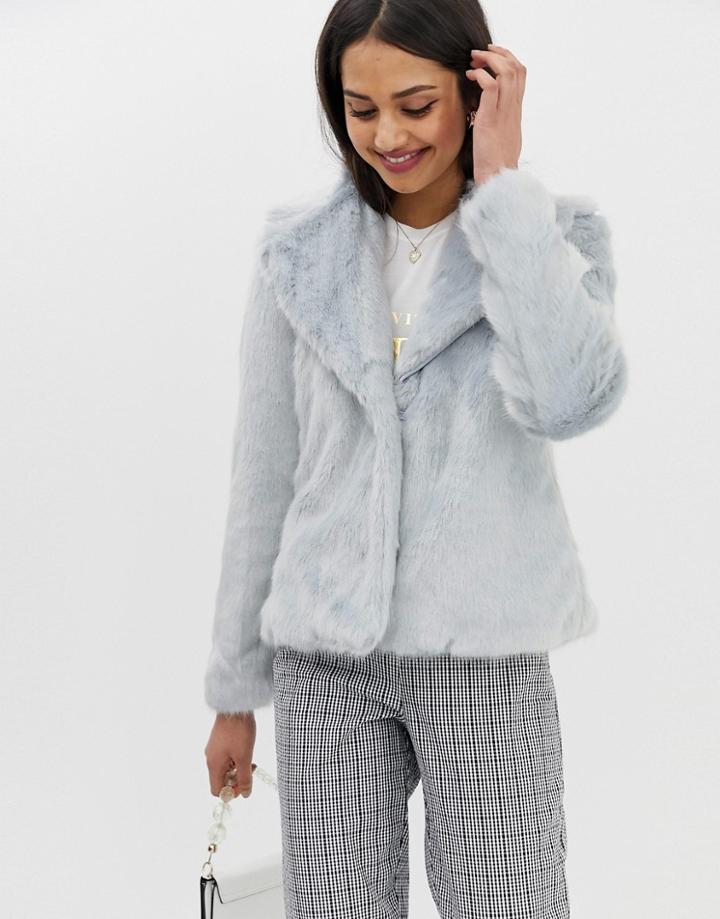 Miss Selfridge Short Coat In Blue Faux Fur - Blue