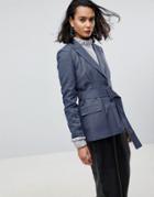 Asos Tailored Belted Blazer In Blue Check - Multi