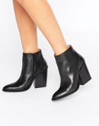 Selected Femme Tania Black Leather Heeled Ankle Boots - Black