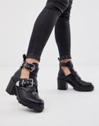 Public Desire Maia Black Buckle Detail Cut Out Ankle Boots - Black