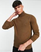 Jack & Jones Roll Neck Sweater In Brown-green