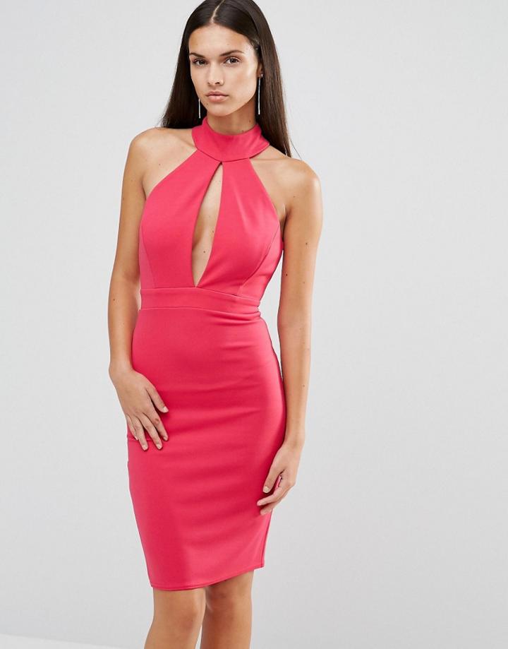 City Goddess Key Hole Cut Out Midi Dress - Red