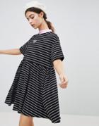 Lazy Oaf Oversized Smock Dress In Stripe - Black
