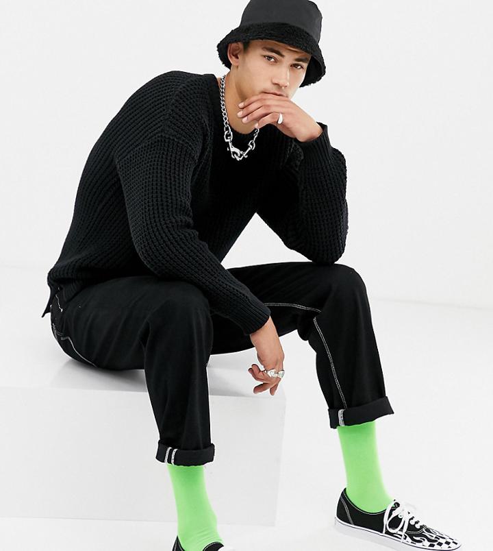 Collusion Tall Chunky Fisherman Rib Sweater With Crew Neck - Black