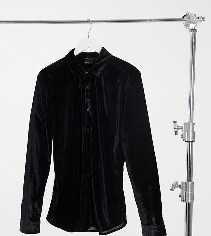 Asos Design Tall Skinny Fit Velvet Shirt In Black
