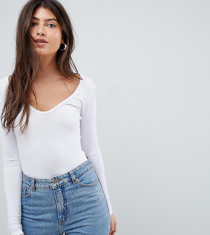 Boohoo Basic Long Sleeve V Neck Body In White - White