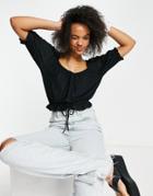 Brave Soul Bilo Eyelet Top With Elasticized Waist In Black