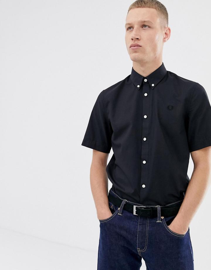 Fred Perry Short Sleeve Twill Shirt In Black - Black