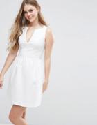 Vila V Neck Skater Dress - White