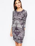 City Goddess Body-conscious Dress In Houndstooth Check Placement Print - Black