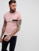 Religion T-shirt With Stepped Hem And Stripe Pocket - Pink