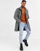Asos Design Funnel Neck Wool Mix Jacket In Check-gray