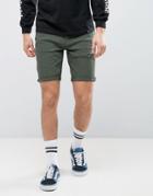 Asos Denim Shorts In Skinny Green With Thigh Rip - Green