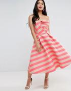 Asos Stripe Bandeau Prom Midi Dress - Pink