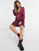 Lola May Smock Dress In Shimmer Wine-red