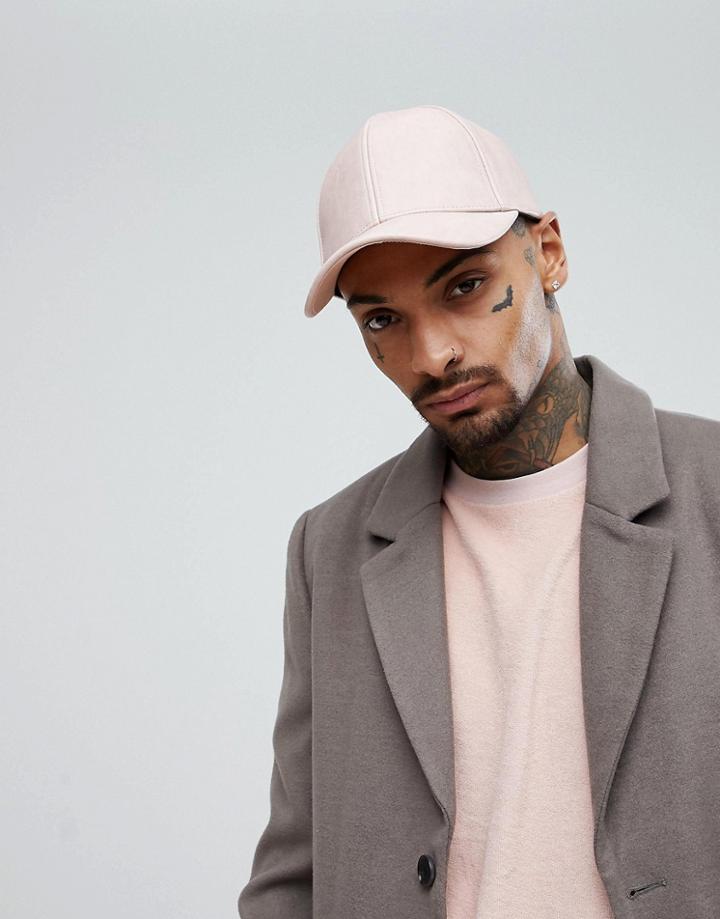 Asos Baseball Cap In Pink Faux Leather - Pink
