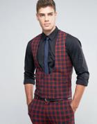 Asos Super Skinny Vest In Navy And Red Check - Red