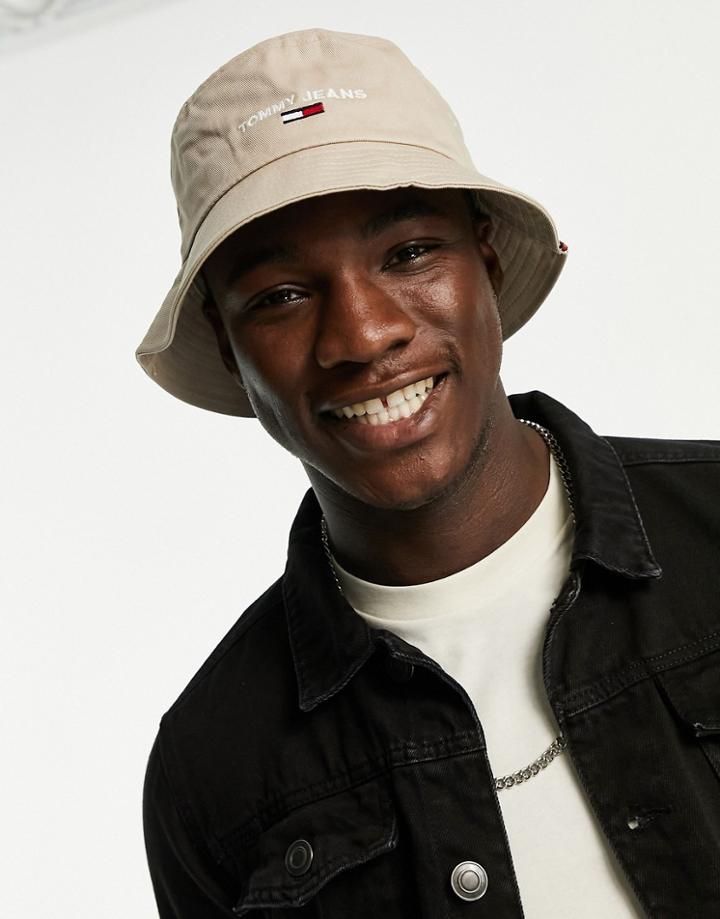 Tommy Jeans Bucket Hat With Logo In Tan-brown