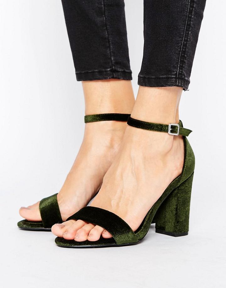 New Look Velvet Barely There Heeled Sandal - Green
