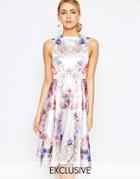 Hope And Ivy High Neck Skater Dress In Placement Print - Nude Multi