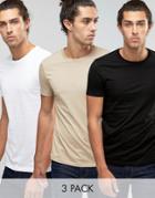Asos 3 Pack T-shirt In White/black/beige - Multi