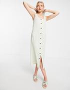 Asos Design Textured Midi Cami Dress With Horn Buttons In Sage-green