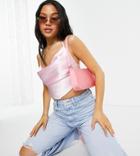 Asos Design Petite 90s Satin Scarf Double Tie Halter In Light Pink