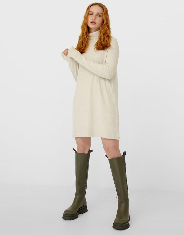 Stradivarius Super Soft Turtleneck Dress In Beige-neutral